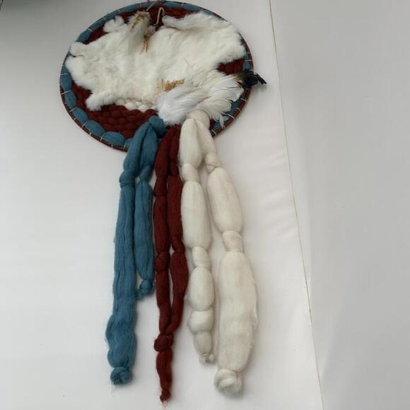 Large Dream Catcher Mandela Wool,Rabbit Fur,, Feathers 40" LONG - Picture 2 of 7